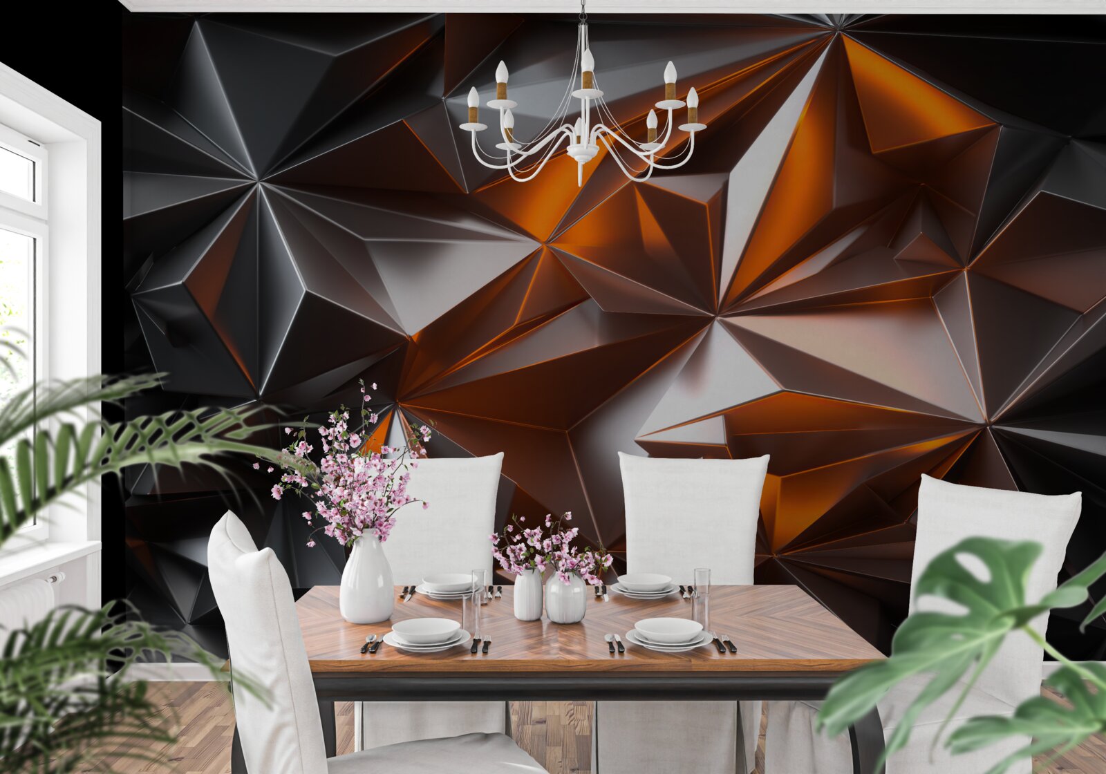 Fotobehang yantra-geometrie op een donkere achtergrond