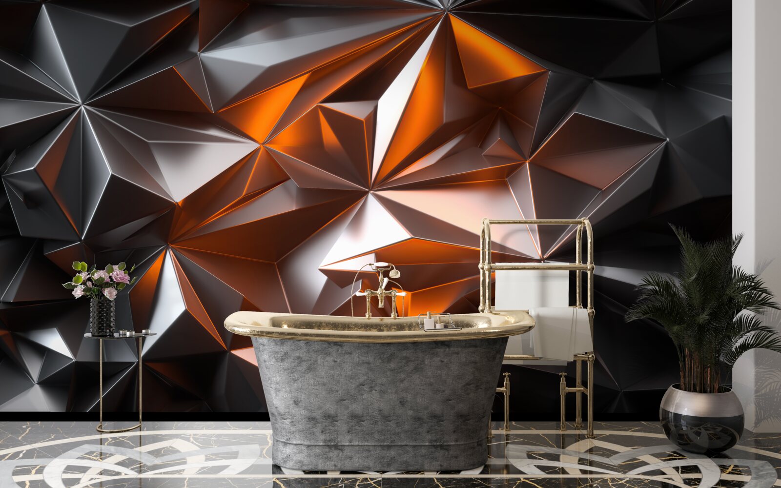 Fotobehang yantra-geometrie op een donkere achtergrond