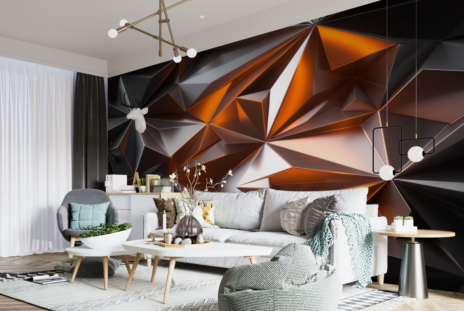 Fotobehang yantra-geometrie op een donkere achtergrond