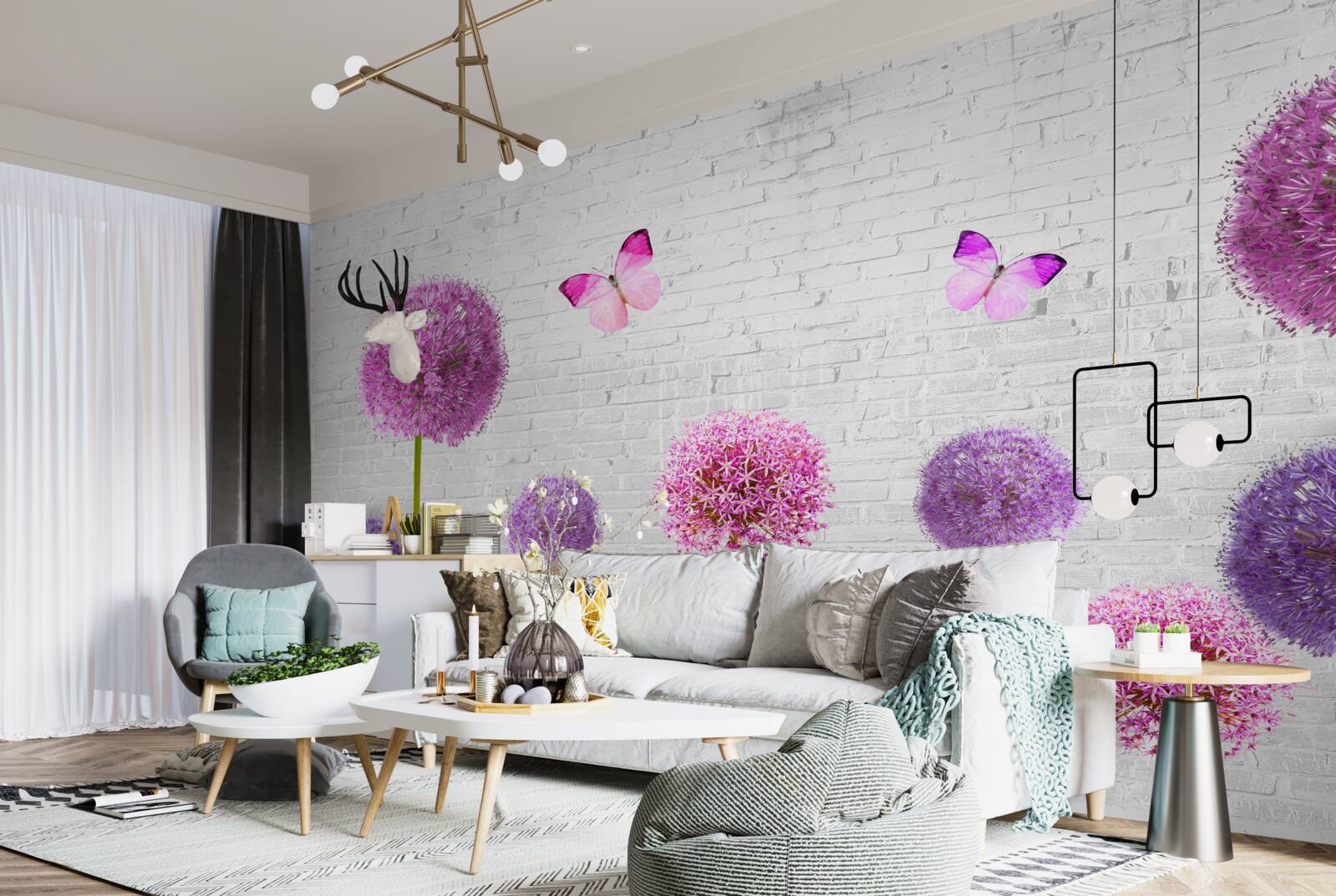 Fotobehang pluizige reeën in alle kleuren