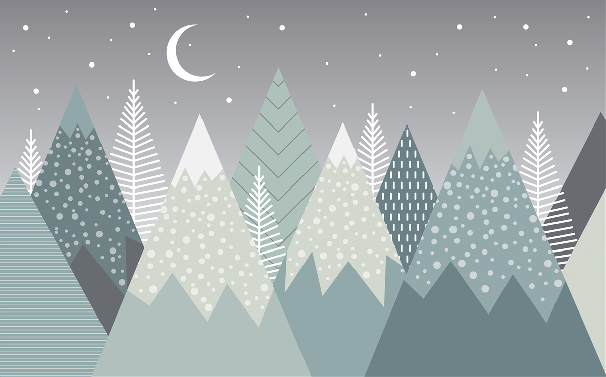 Fotobehang woud van naaldbomen in het maanlicht