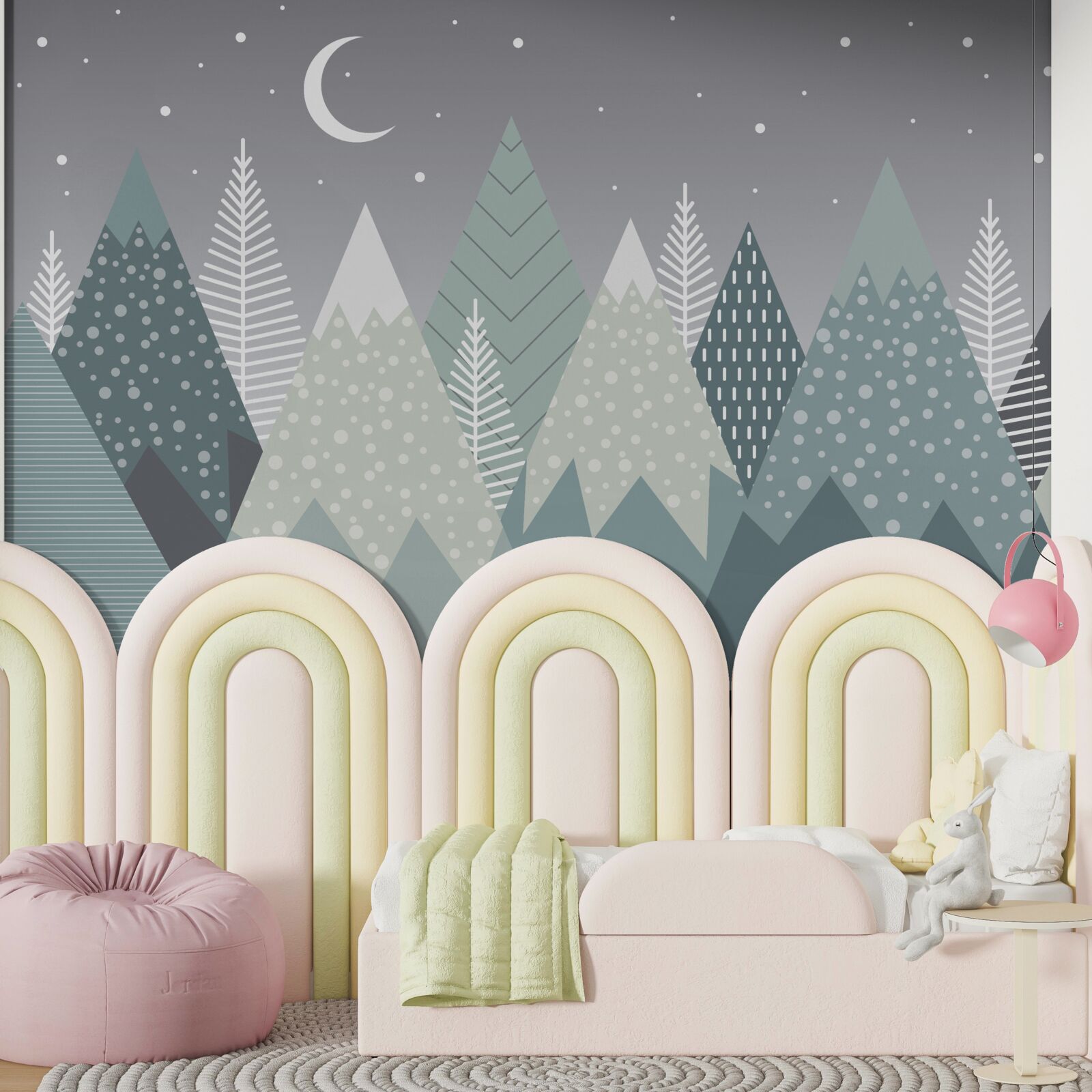 Fotobehang woud van naaldbomen in het maanlicht