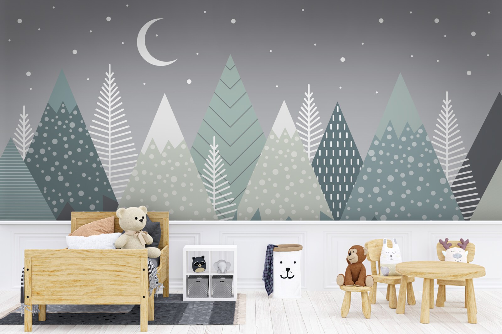 Fotobehang woud van naaldbomen in het maanlicht