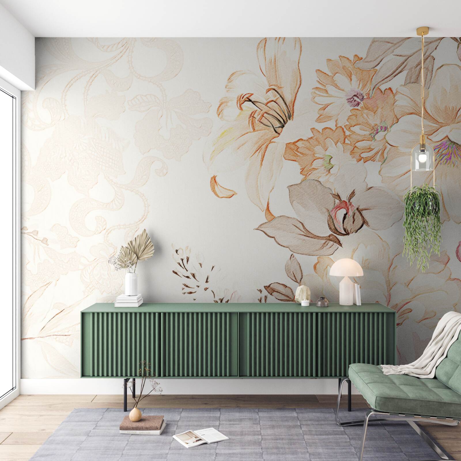 Fotobehang compositie met aquarelbloemen