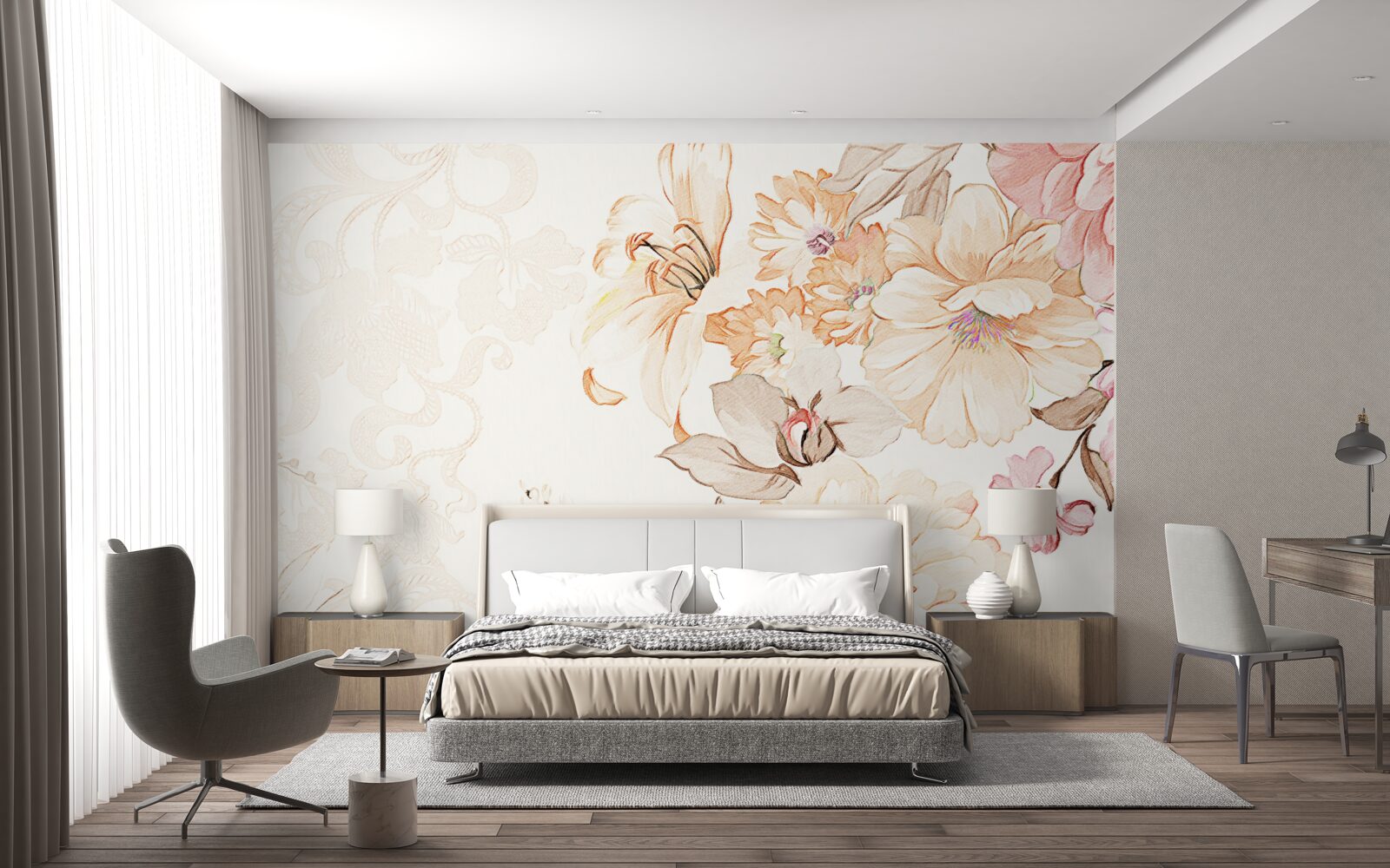 Fotobehang compositie met aquarelbloemen