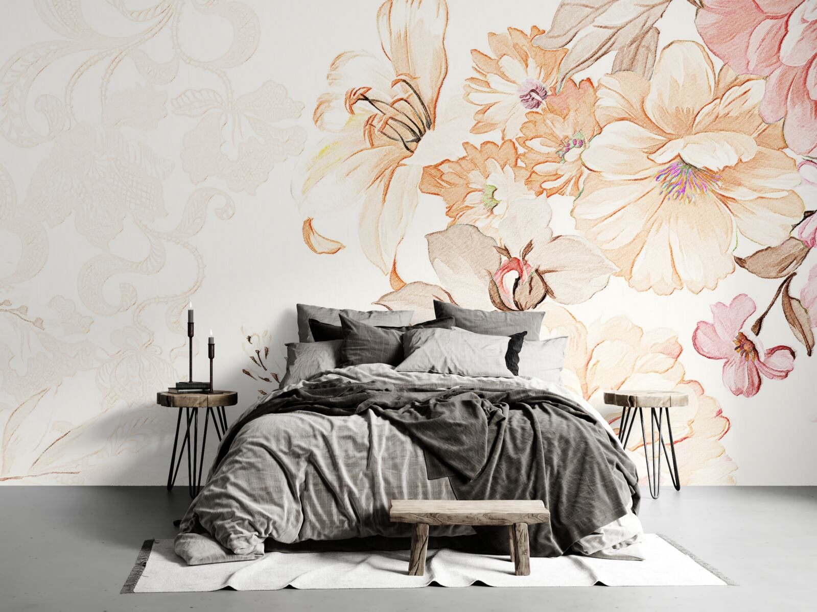 Fotobehang compositie met aquarelbloemen