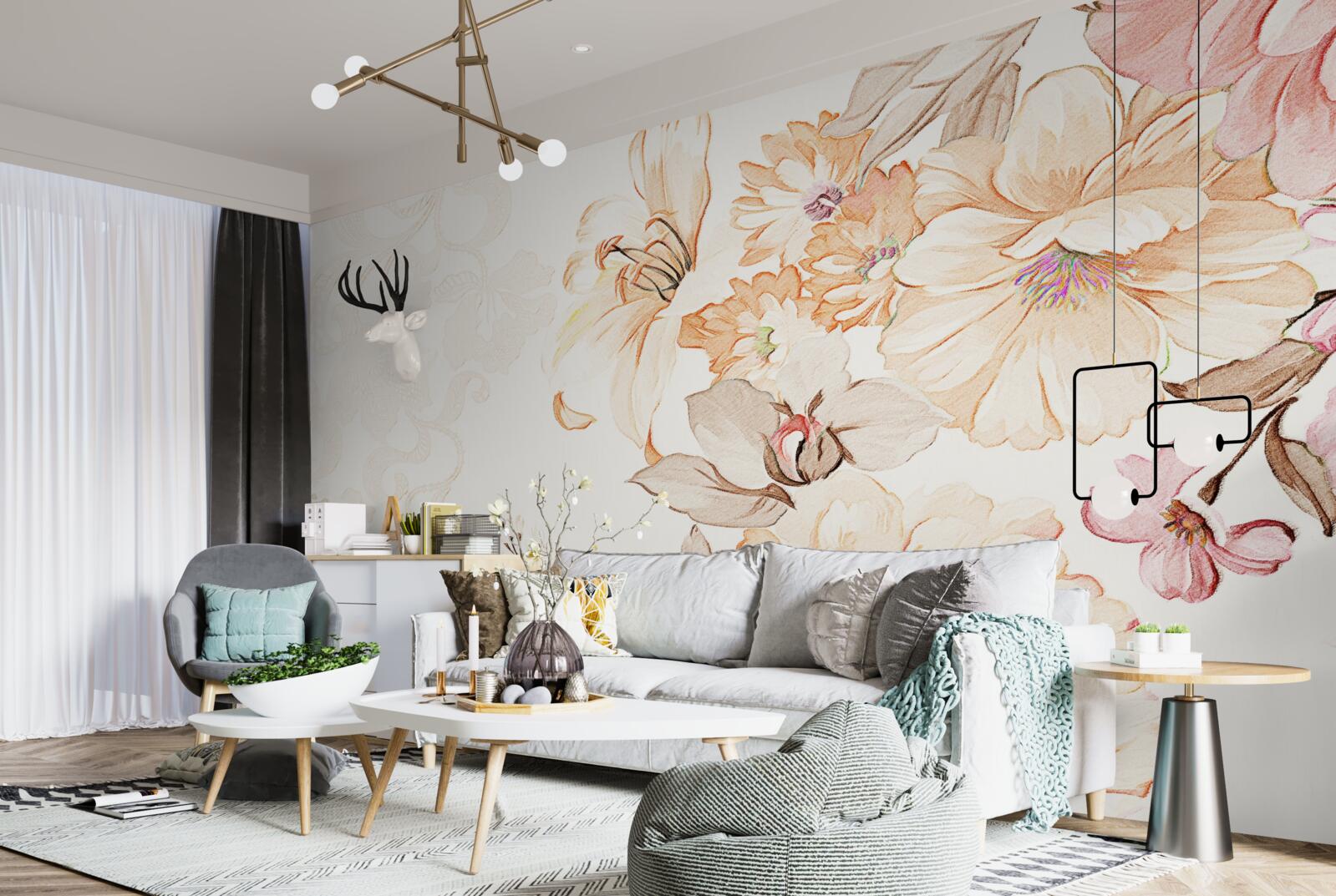 Fotobehang compositie met aquarelbloemen