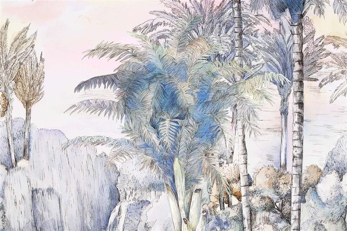 Fotobehang hoge bomen tussen de rotsen