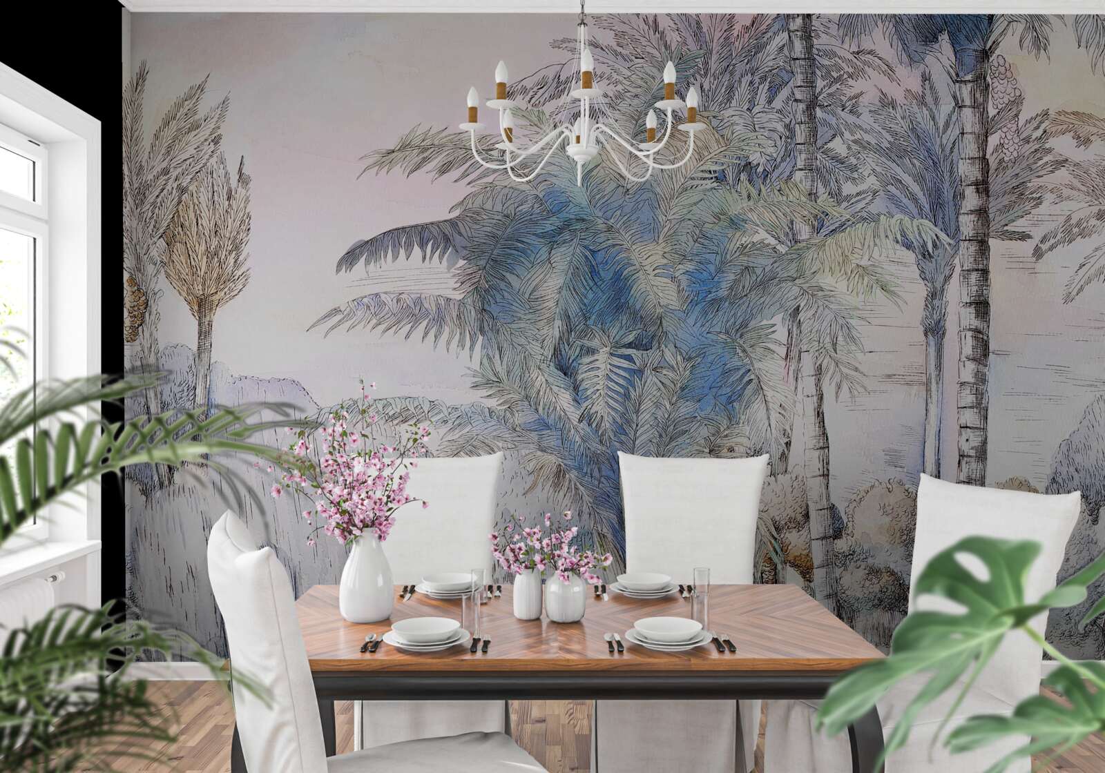 Fotobehang hoge bomen tussen de rotsen