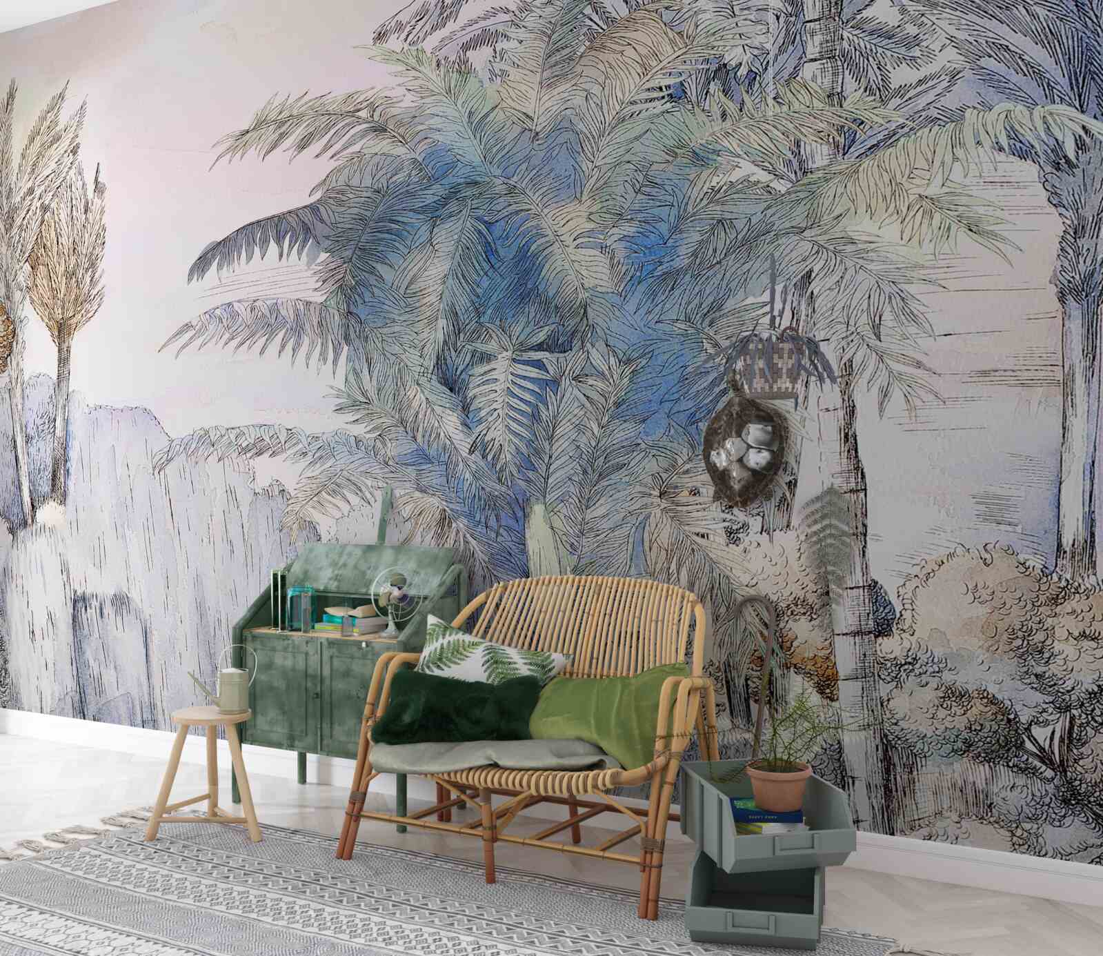 Fotobehang hoge bomen tussen de rotsen