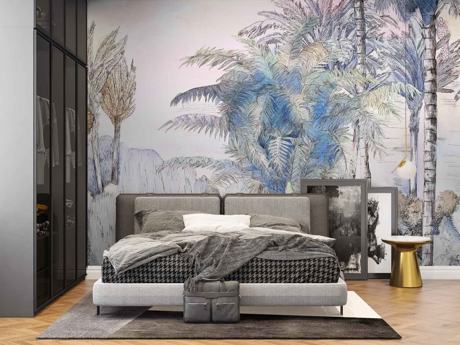 Fotobehang hoge bomen tussen de rotsen