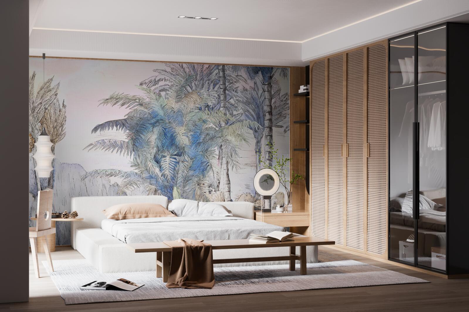 Fotobehang hoge bomen tussen de rotsen