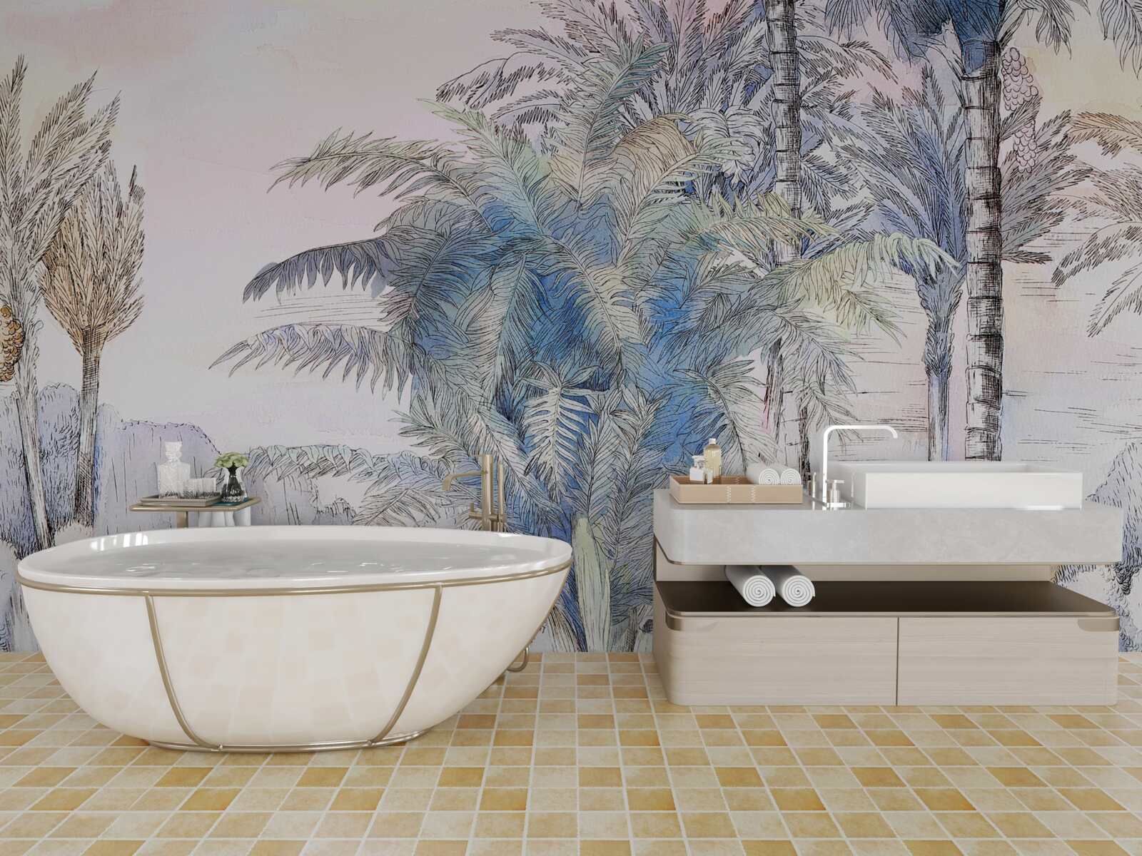 Fotobehang hoge bomen tussen de rotsen