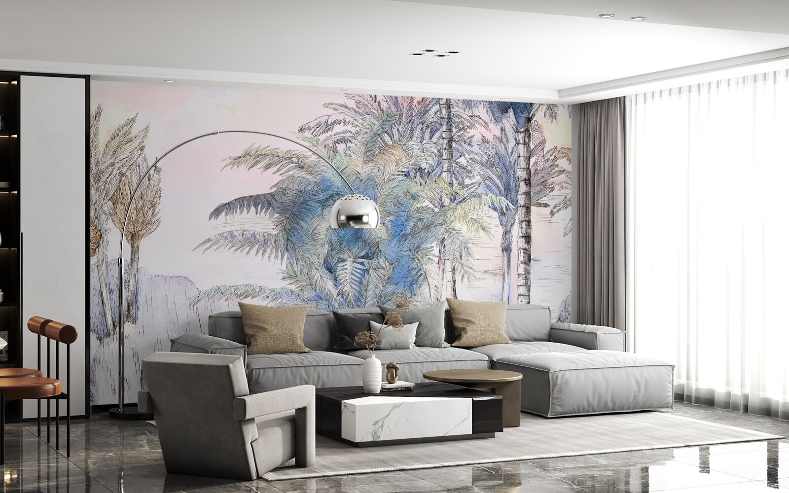 Fotobehang hoge bomen tussen de rotsen