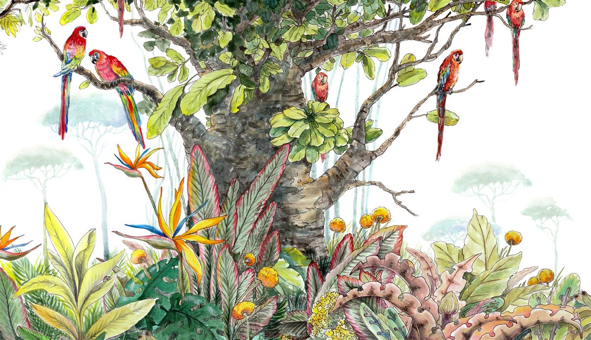 Fotobehang oude boom tussen het groen