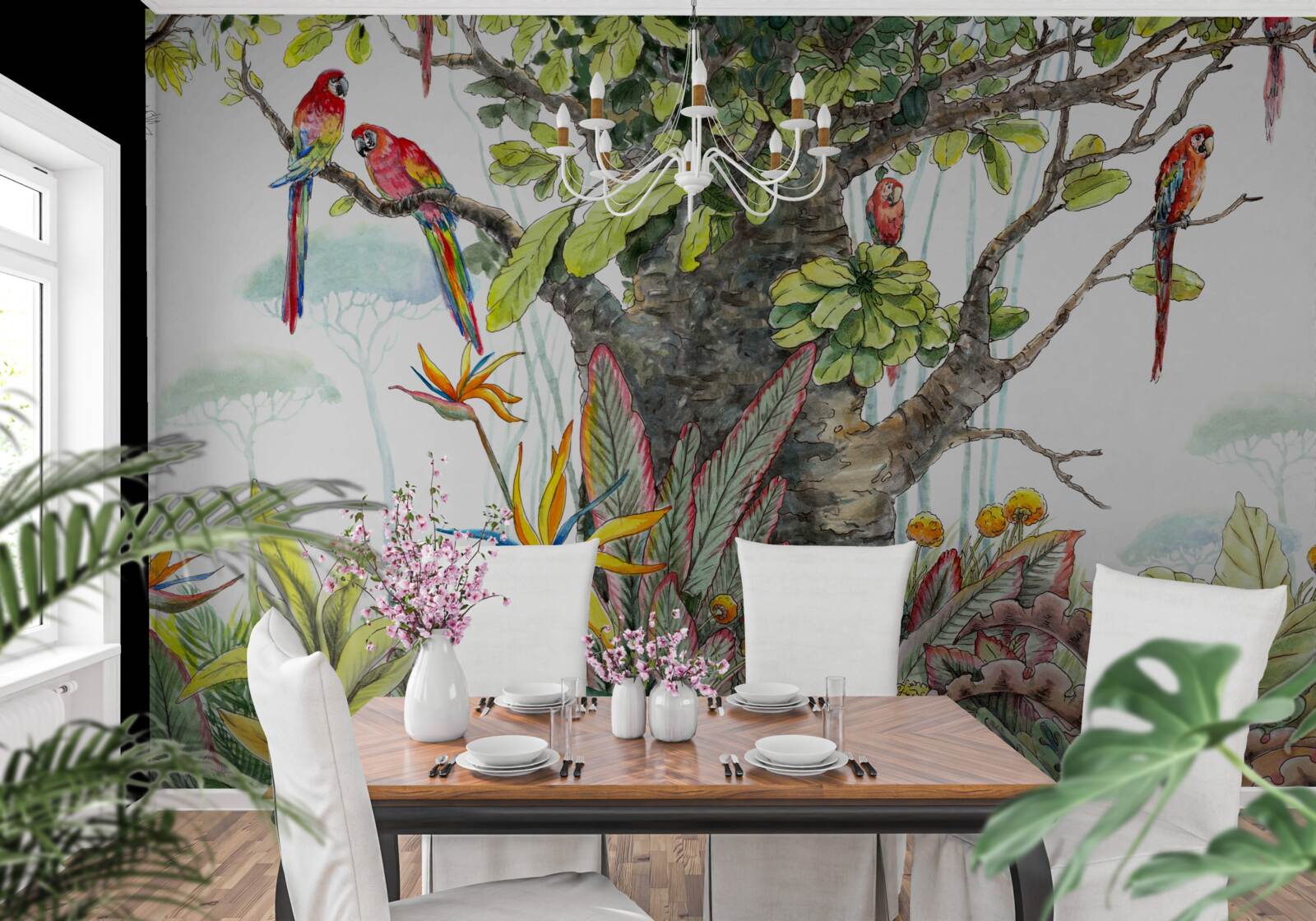 Fotobehang oude boom tussen het groen