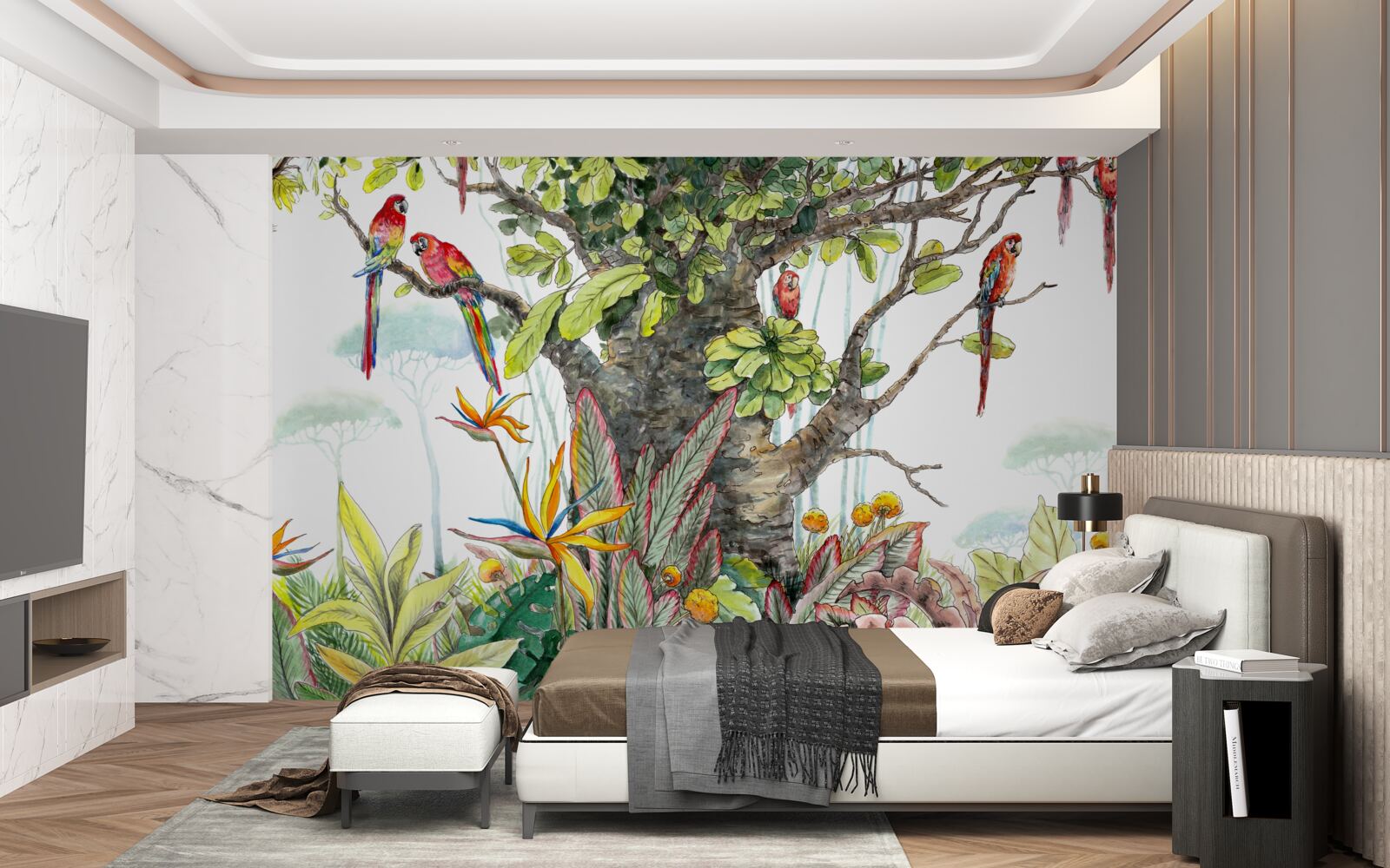 Fotobehang oude boom tussen het groen