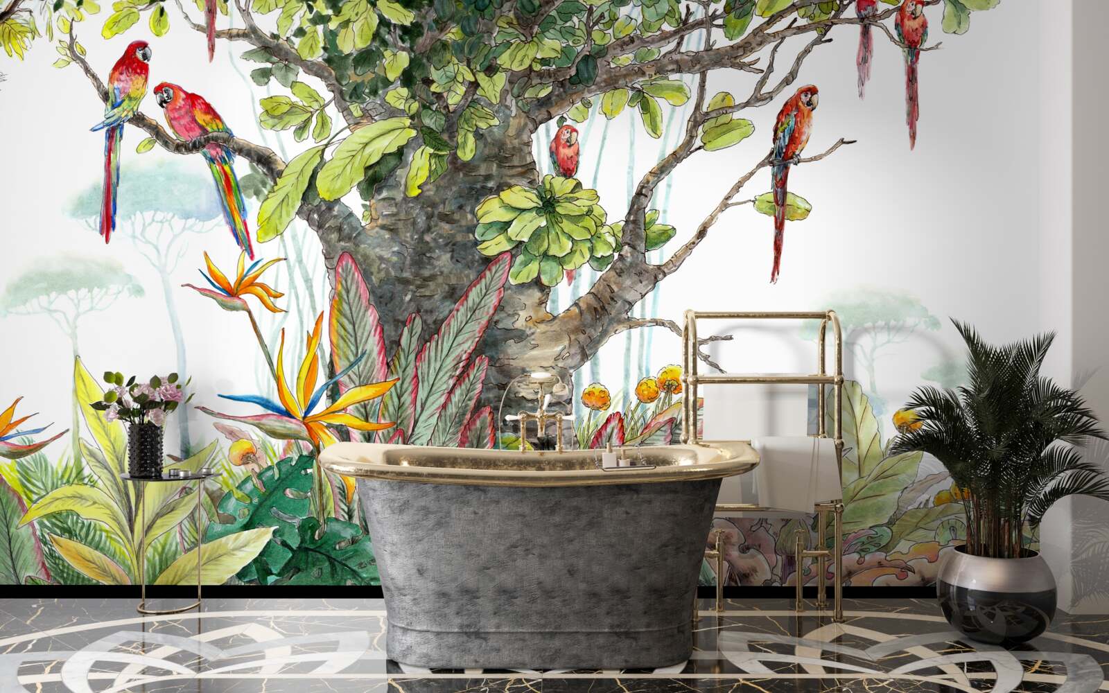 Fotobehang oude boom tussen het groen