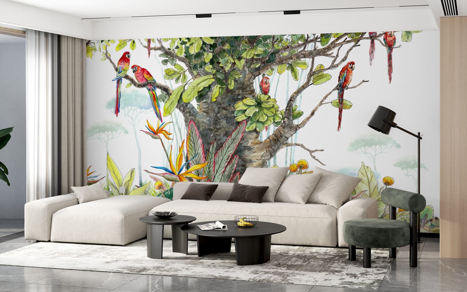 Fotobehang oude boom tussen het groen