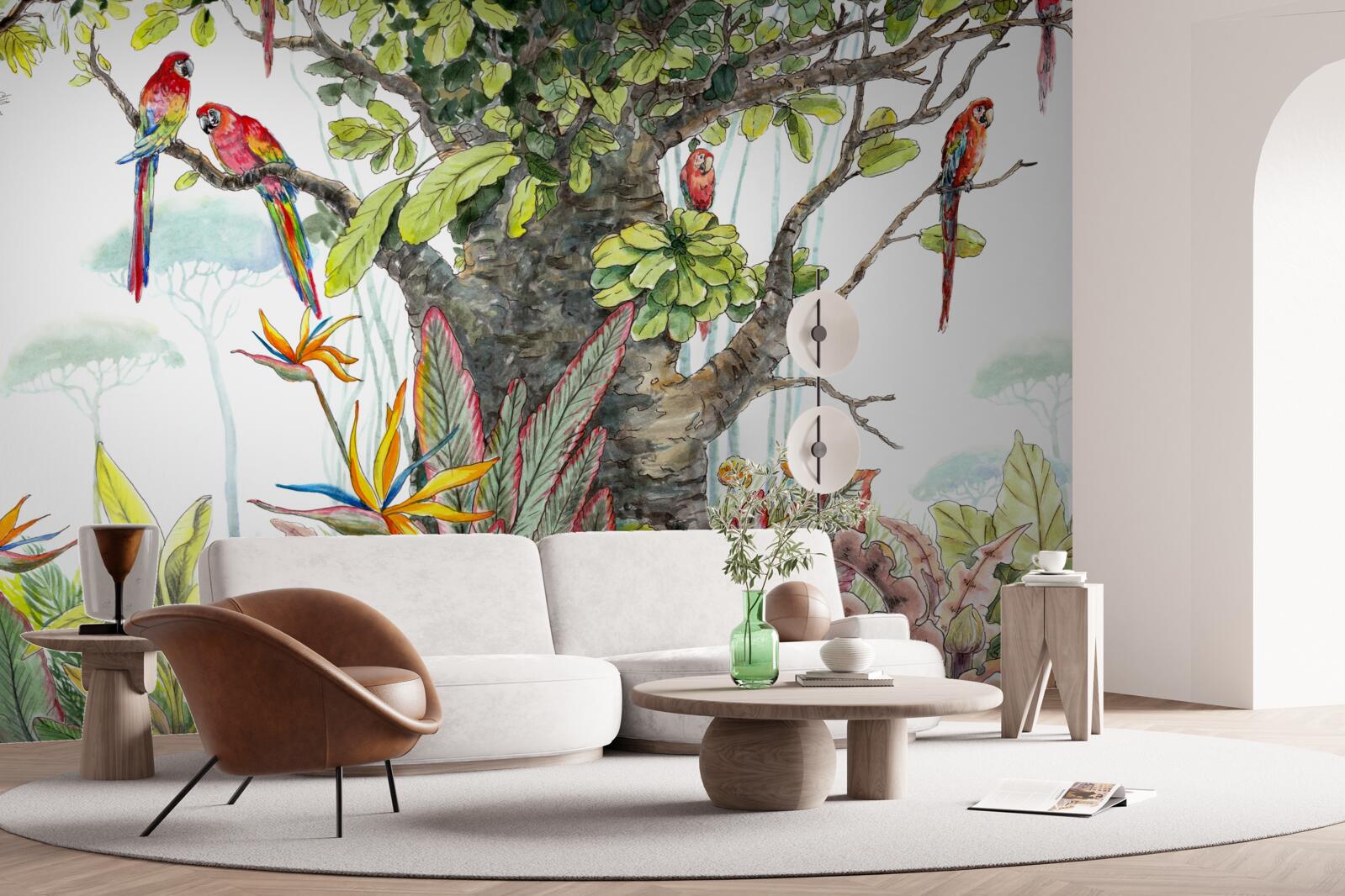 Fotobehang oude boom tussen het groen