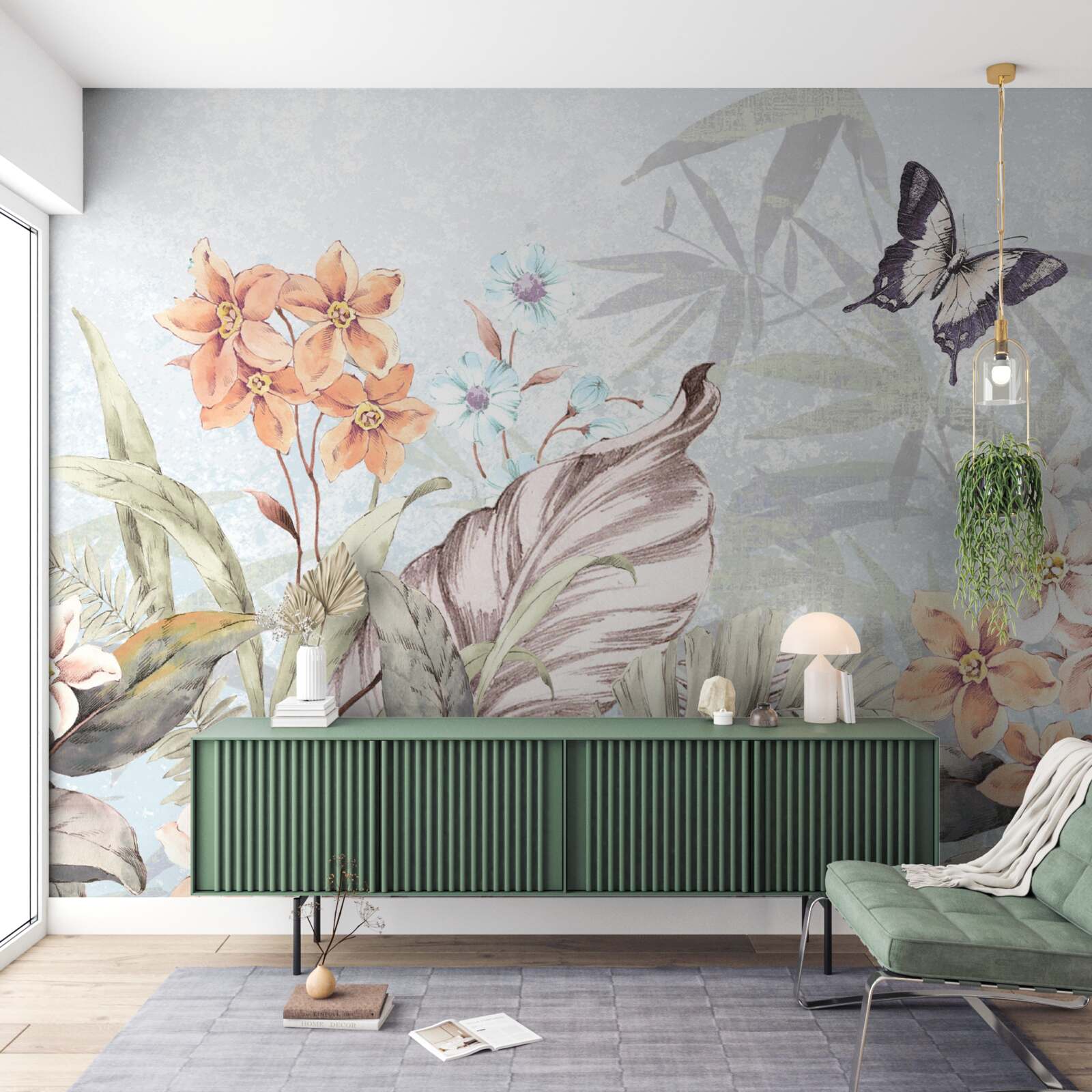 Fotobehang oerwoudbloemen op water