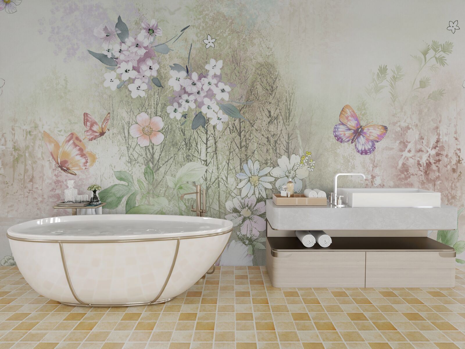 Fotobehang assortiment weidebloemen