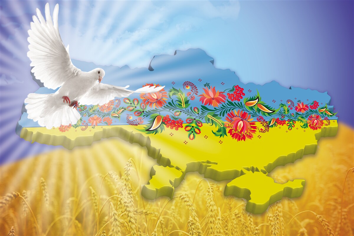 Fotobehang vredesduif en kaart van oekraïne