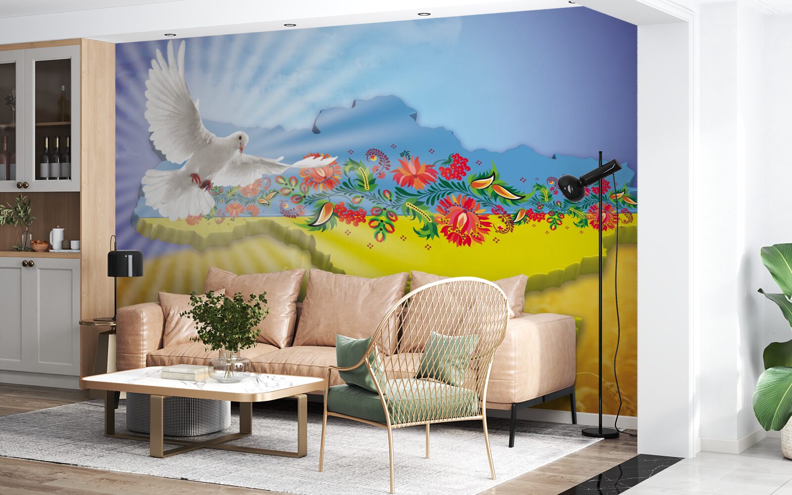 Fotobehang vredesduif en kaart van oekraïne