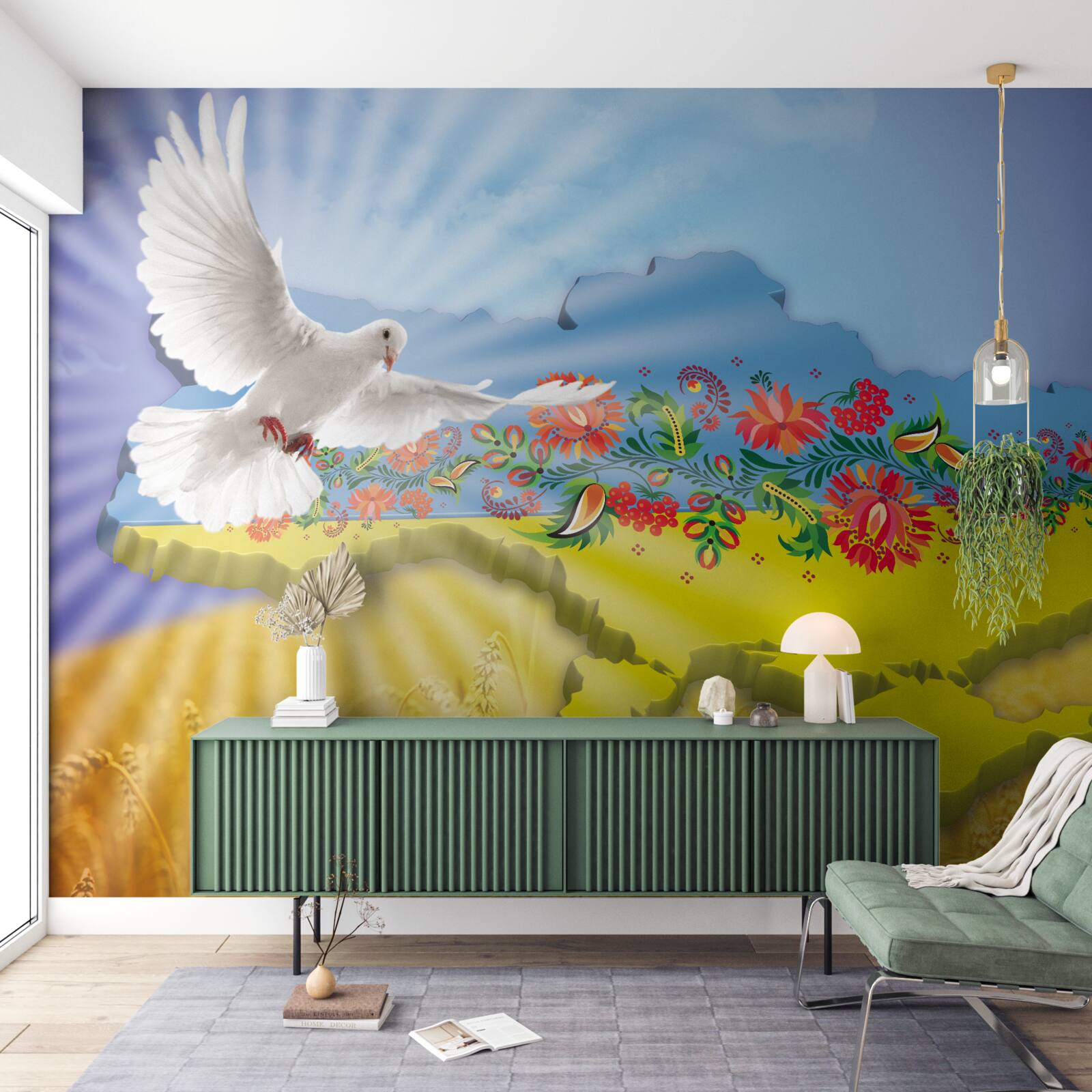 Fotobehang vredesduif en kaart van oekraïne