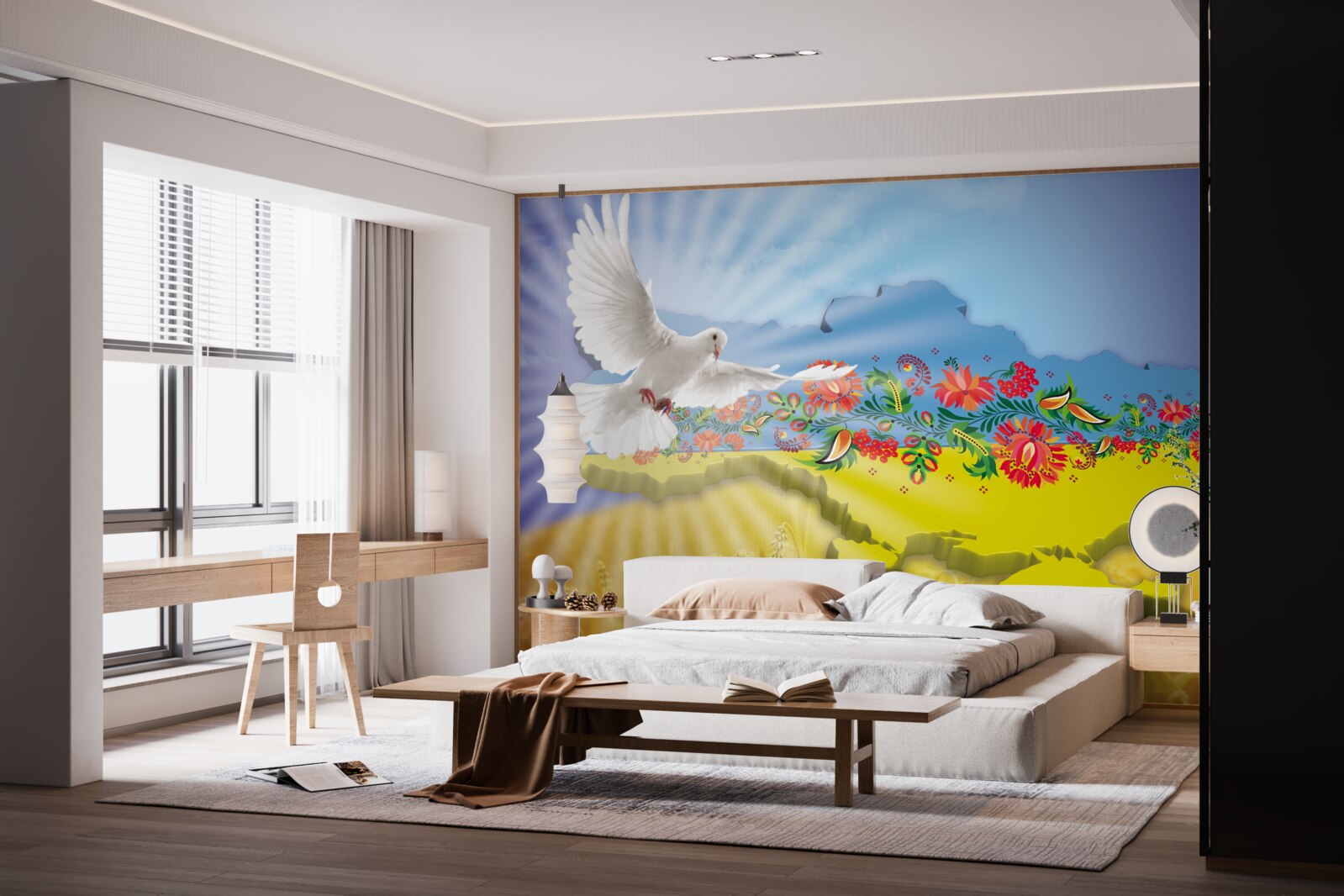 Fotobehang vredesduif en kaart van oekraïne