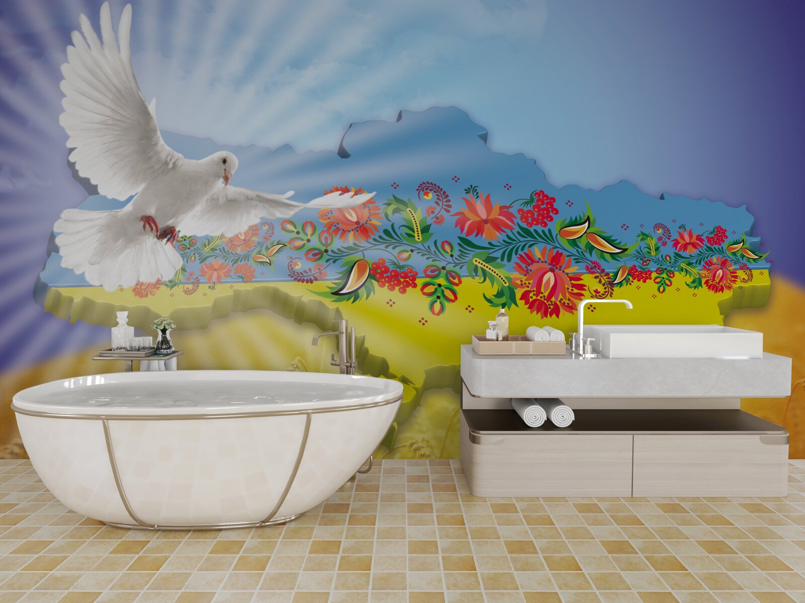 Fotobehang vredesduif en kaart van oekraïne