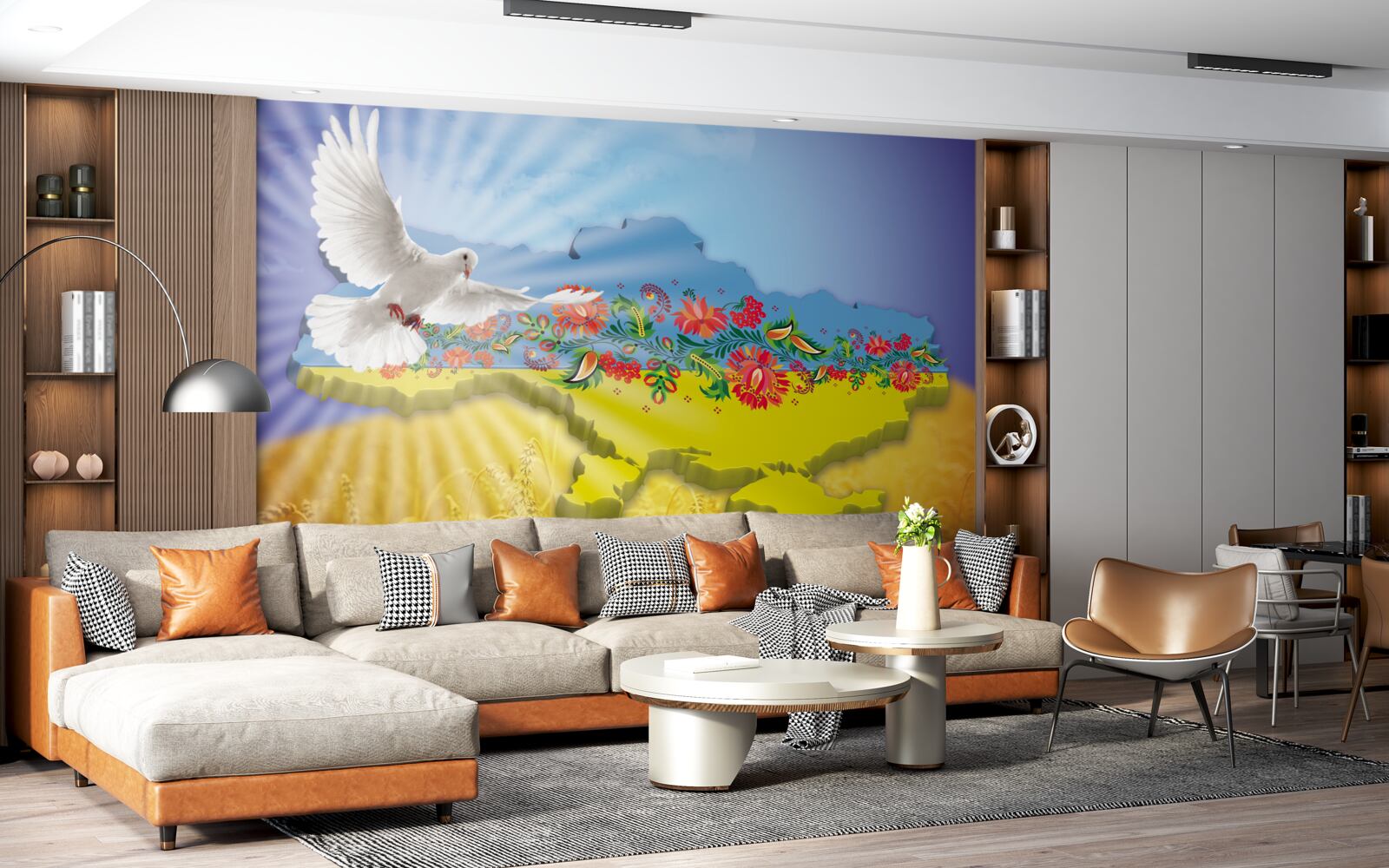 Fotobehang vredesduif en kaart van oekraïne