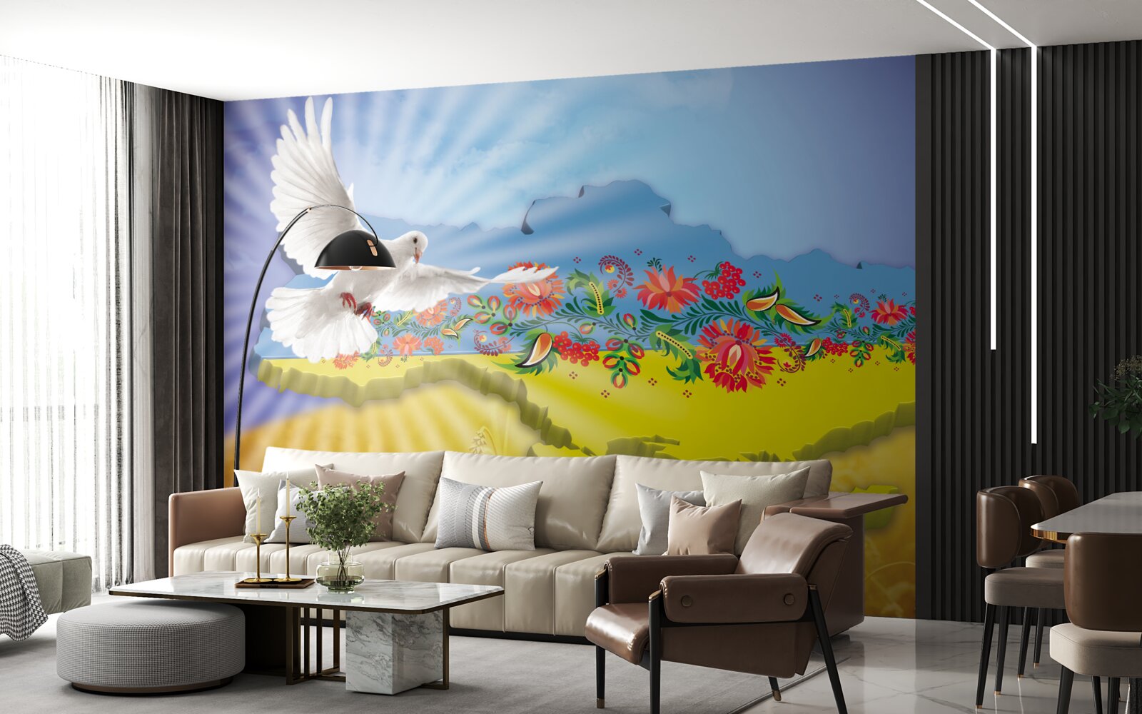 Fotobehang vredesduif en kaart van oekraïne