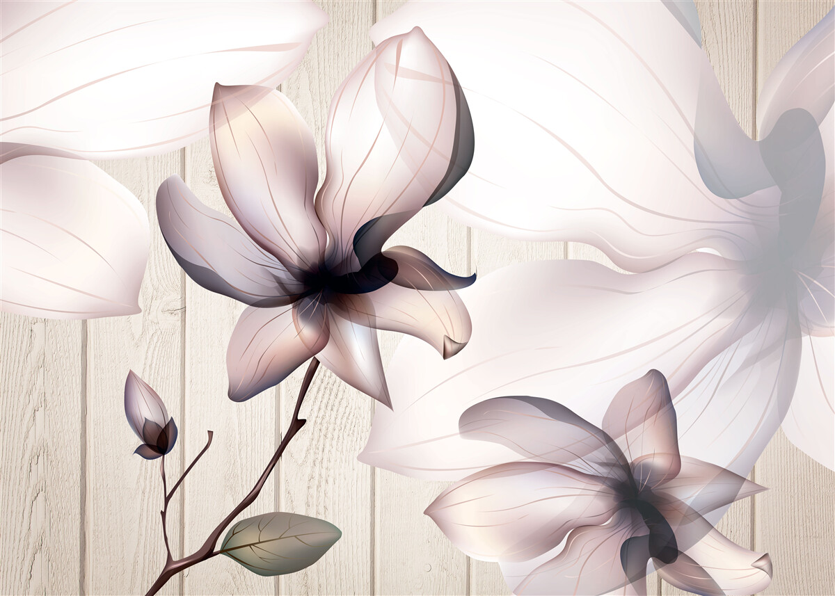 Fotobehang grote heldere bloemen aan een boom