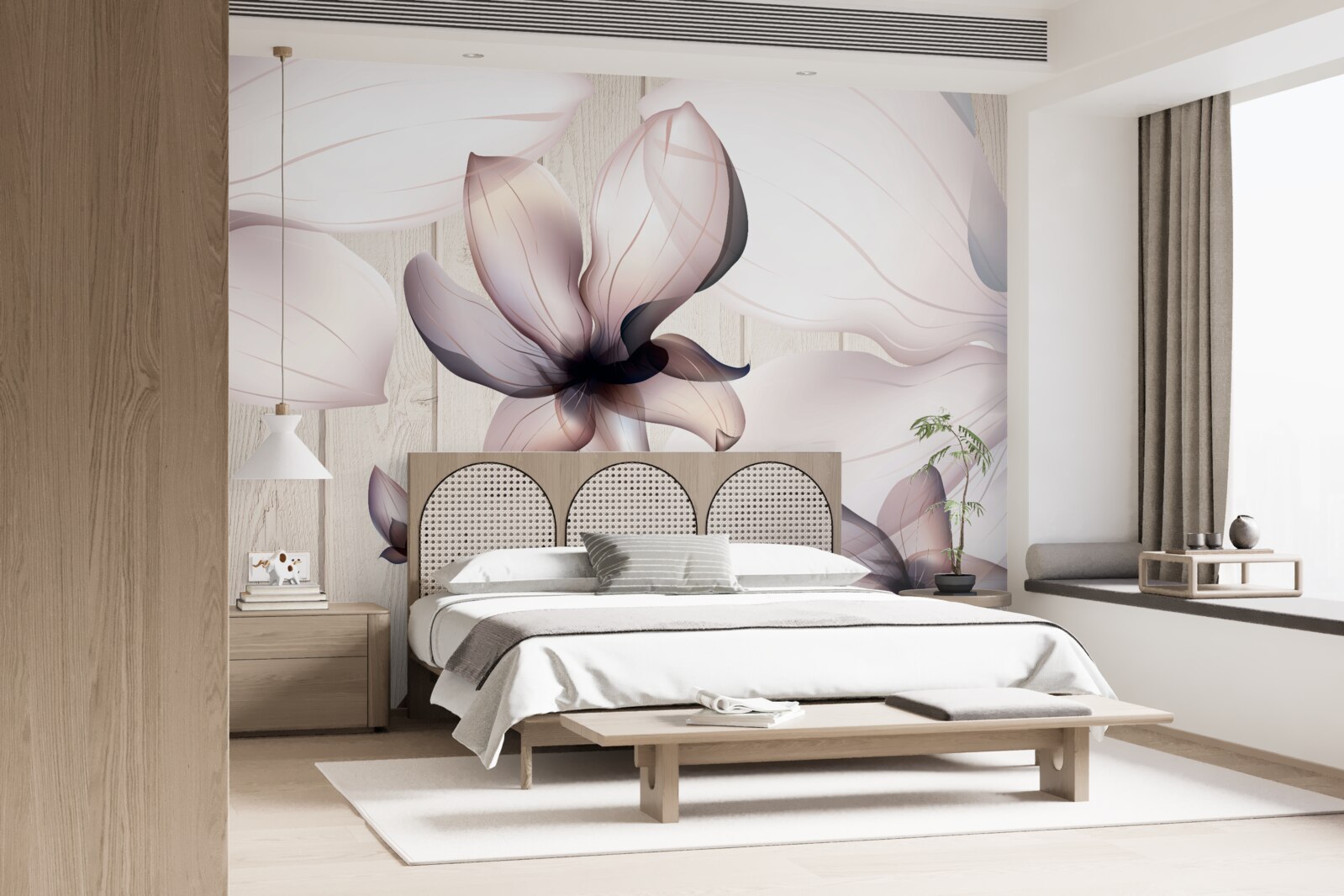 Fotobehang grote heldere bloemen aan een boom