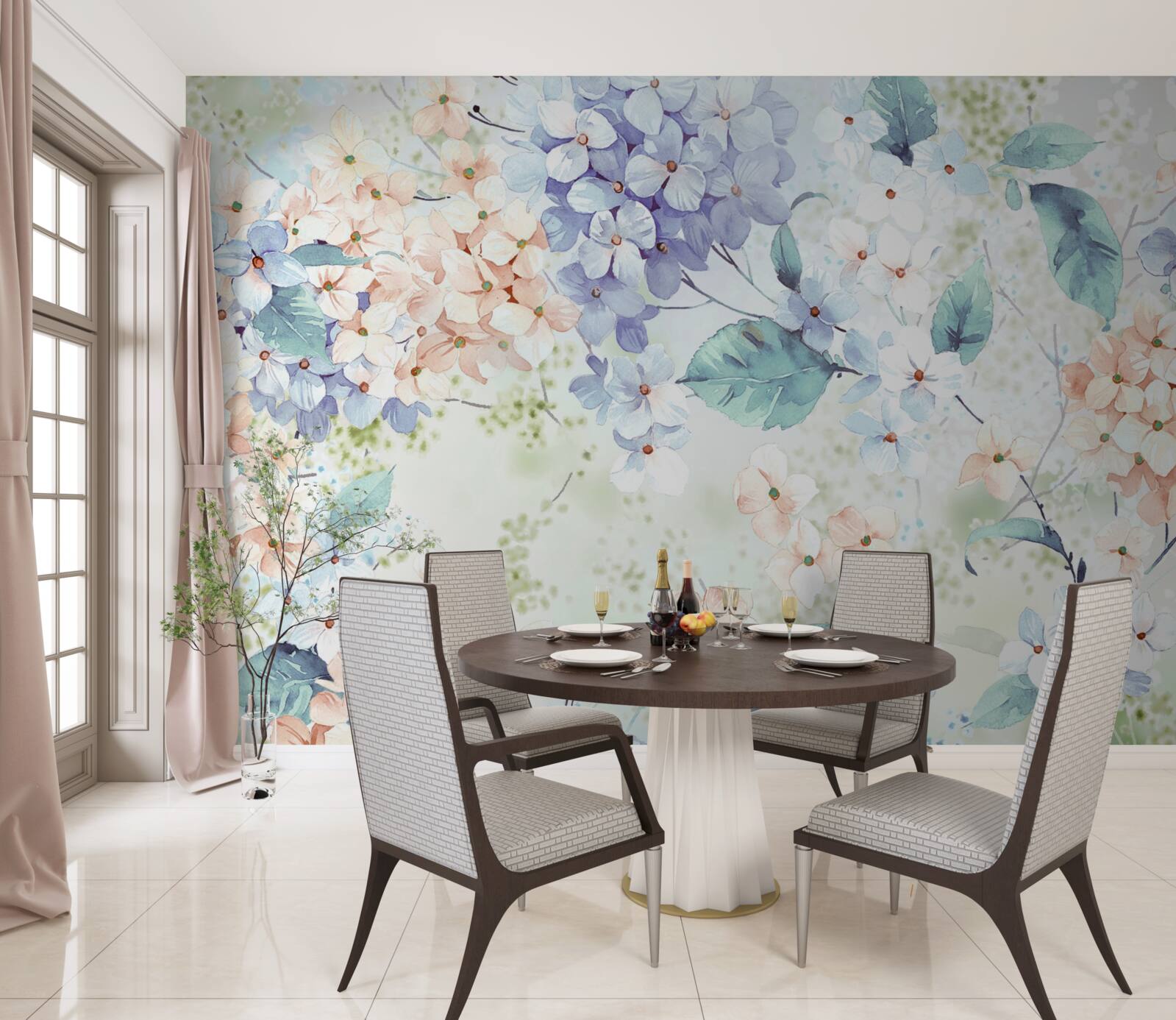 Fotobehang hortensiabloemen bloeien helder in de lente