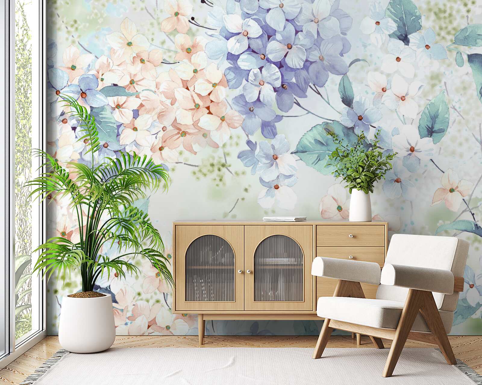 Fotobehang hortensiabloemen bloeien helder in de lente