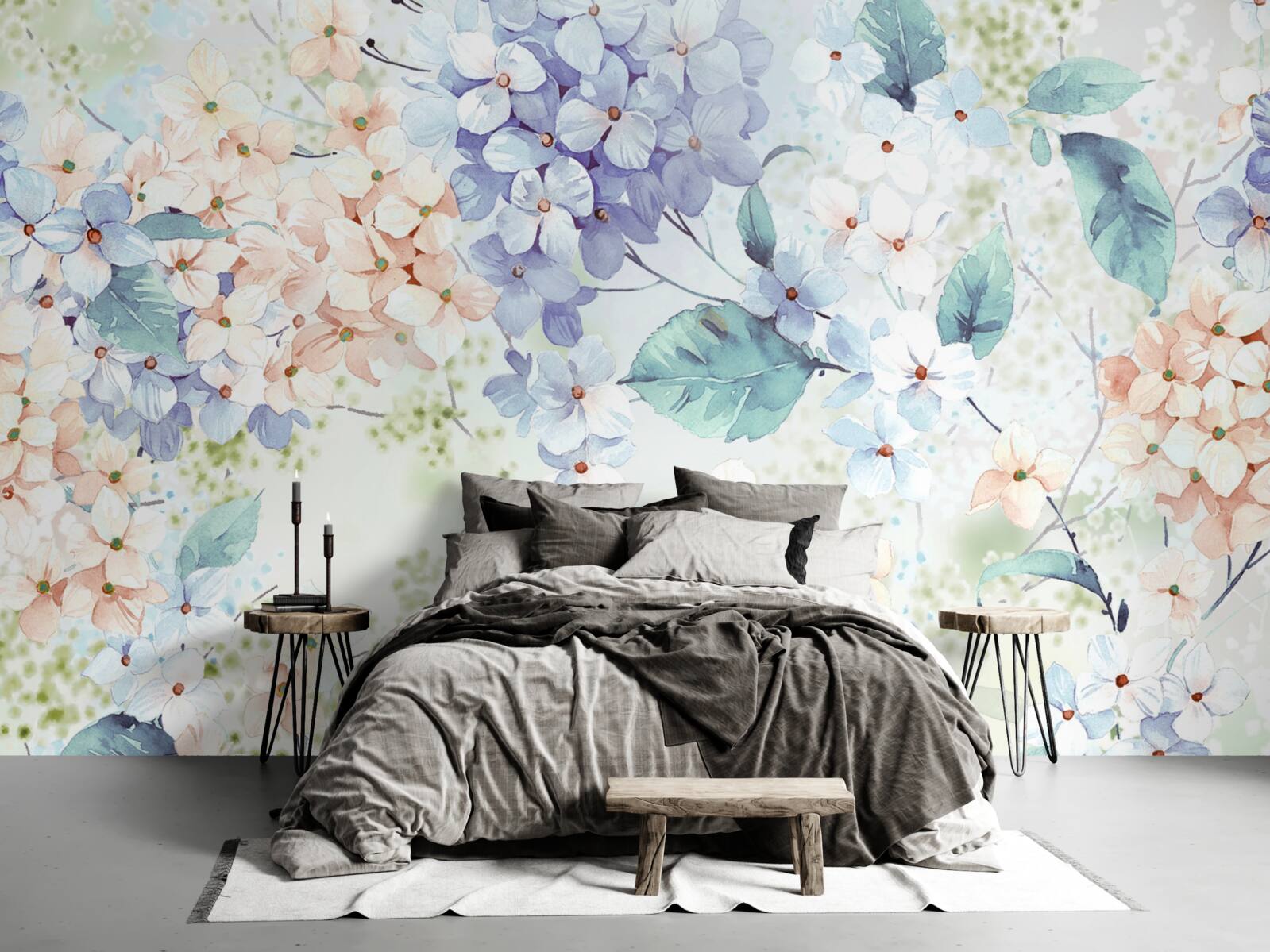 Fotobehang hortensiabloemen bloeien helder in de lente