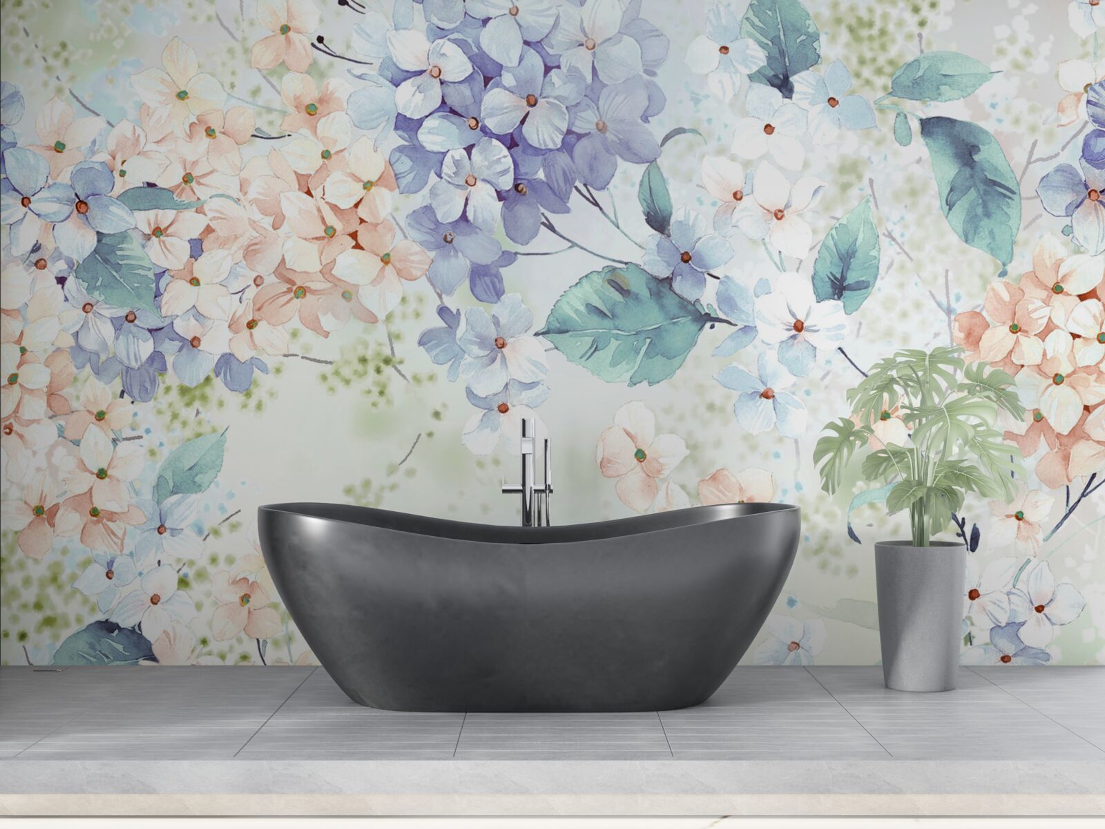 Fotobehang hortensiabloemen bloeien helder in de lente