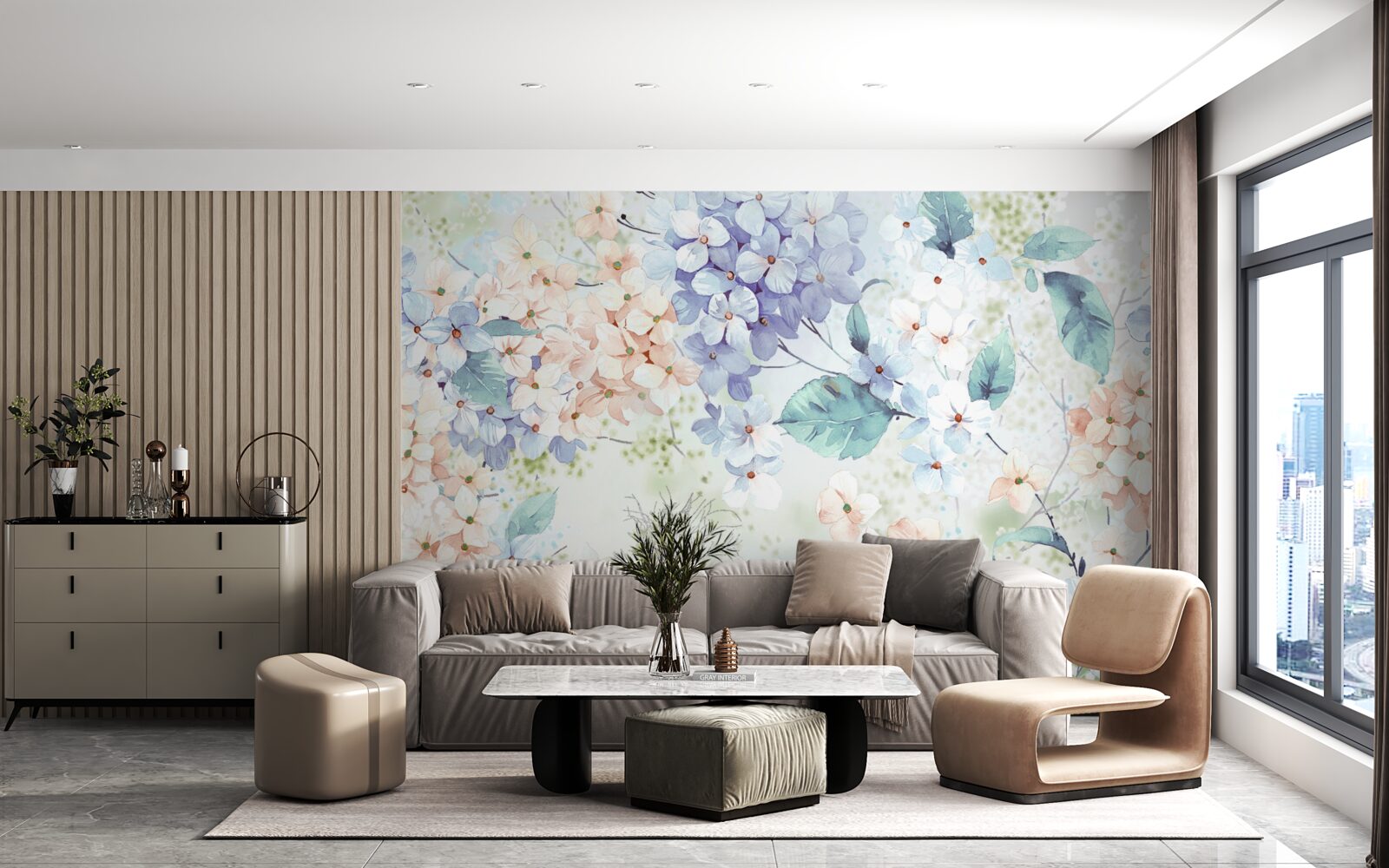 Fotobehang hortensiabloemen bloeien helder in de lente