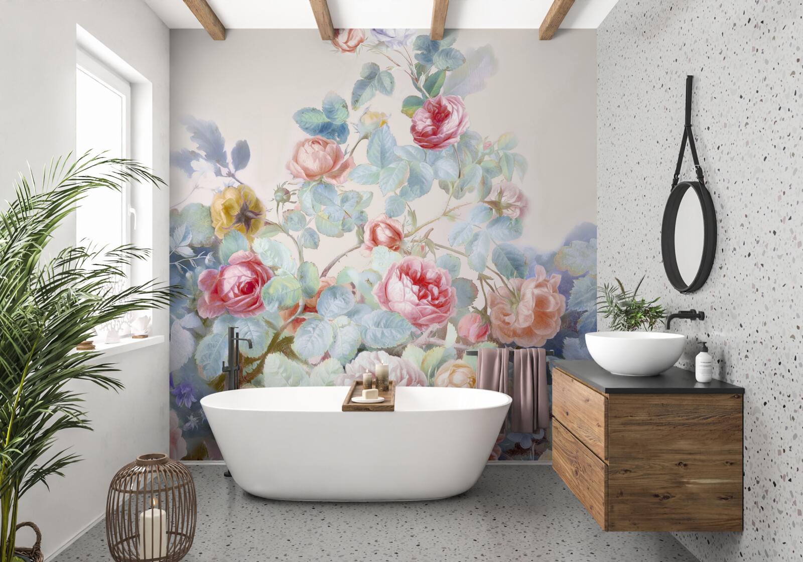 Fotobehang rozenknoppen geschilderd in aquarel