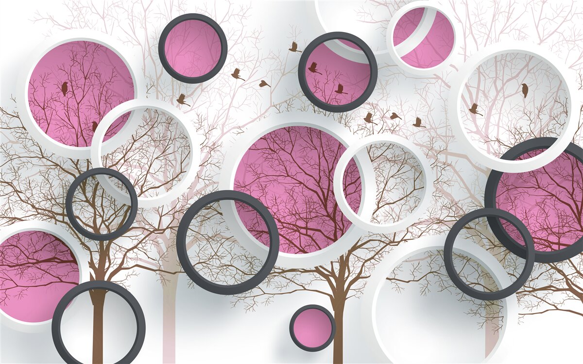 Fotobehang willekeurige cirkels en bomen