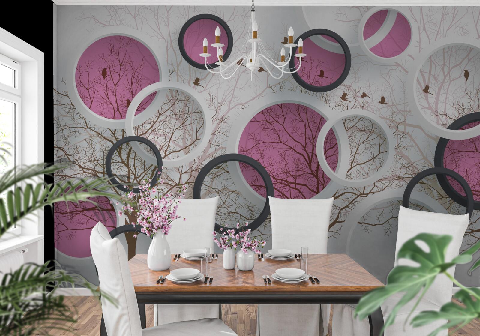 Fotobehang willekeurige cirkels en bomen