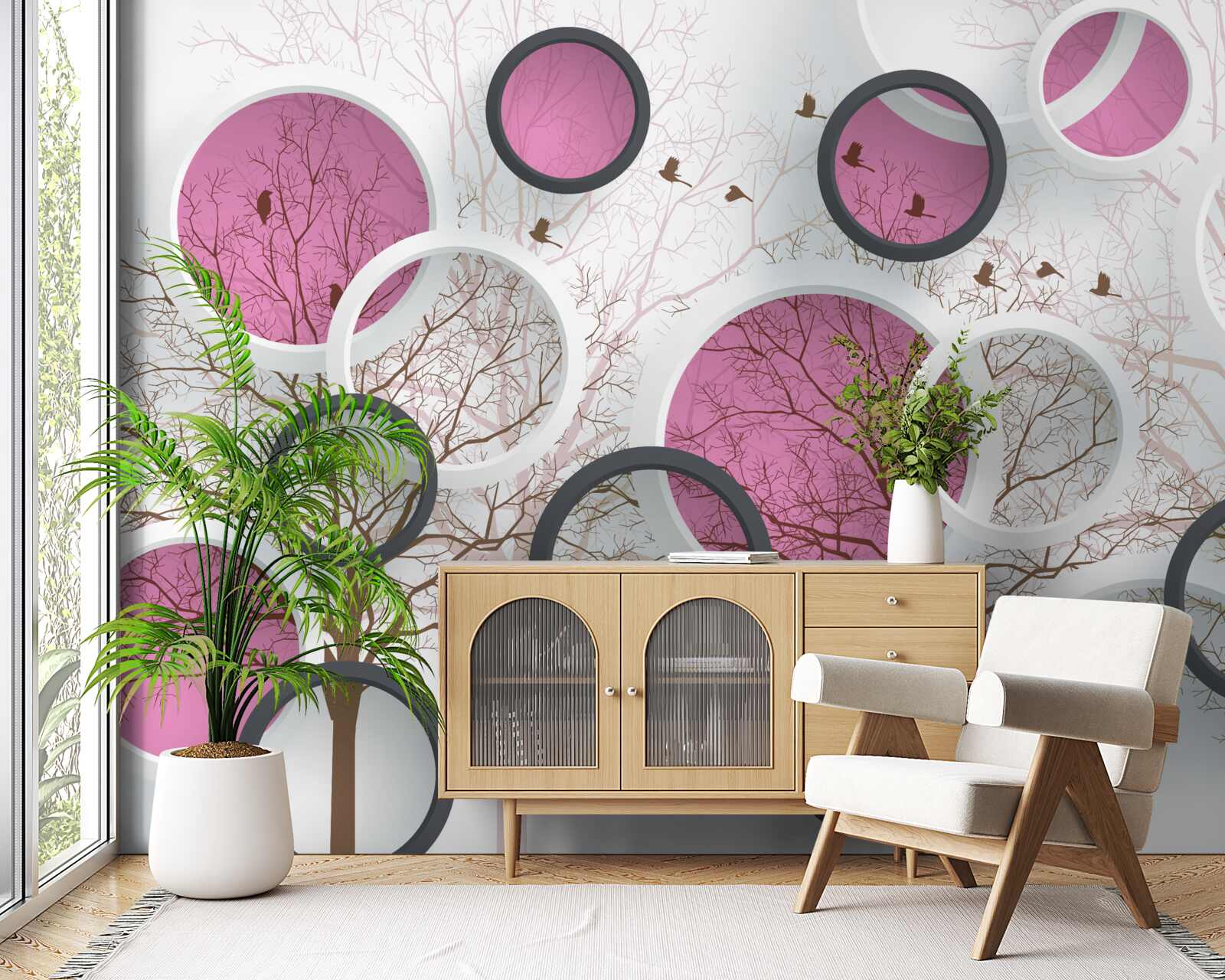 Fotobehang willekeurige cirkels en bomen