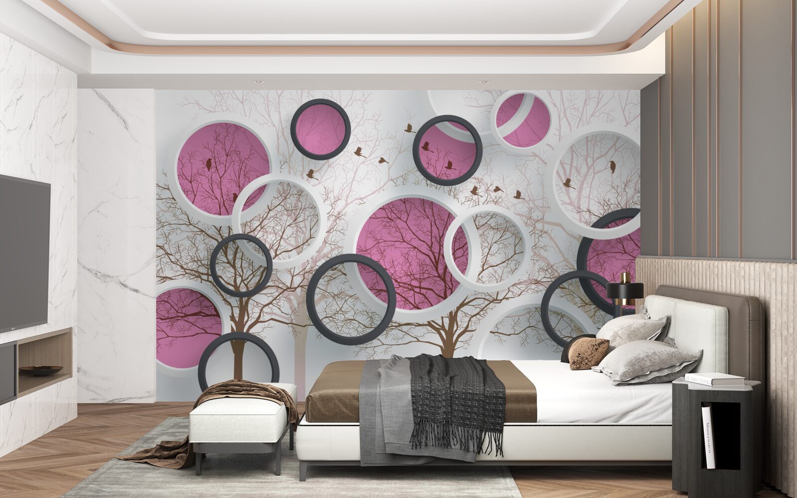 Fotobehang willekeurige cirkels en bomen