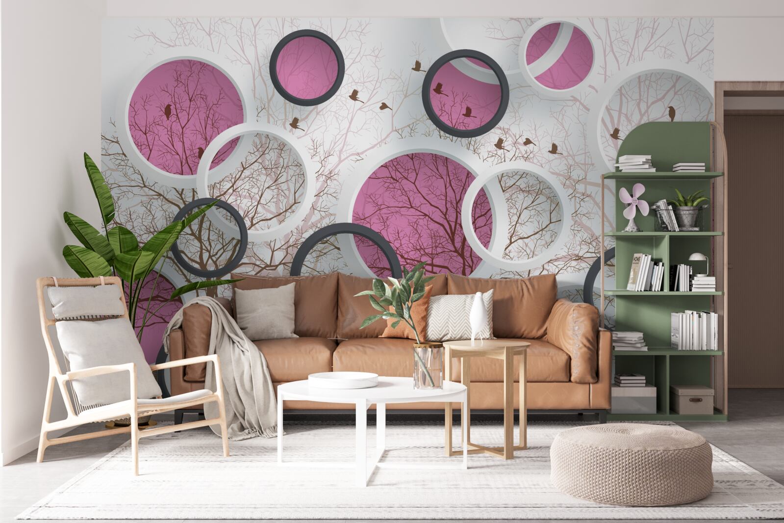 Fotobehang willekeurige cirkels en bomen