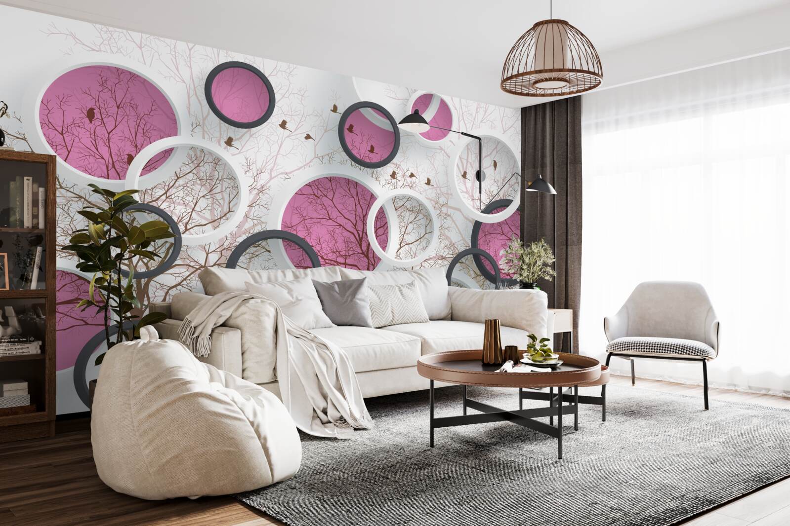 Fotobehang willekeurige cirkels en bomen