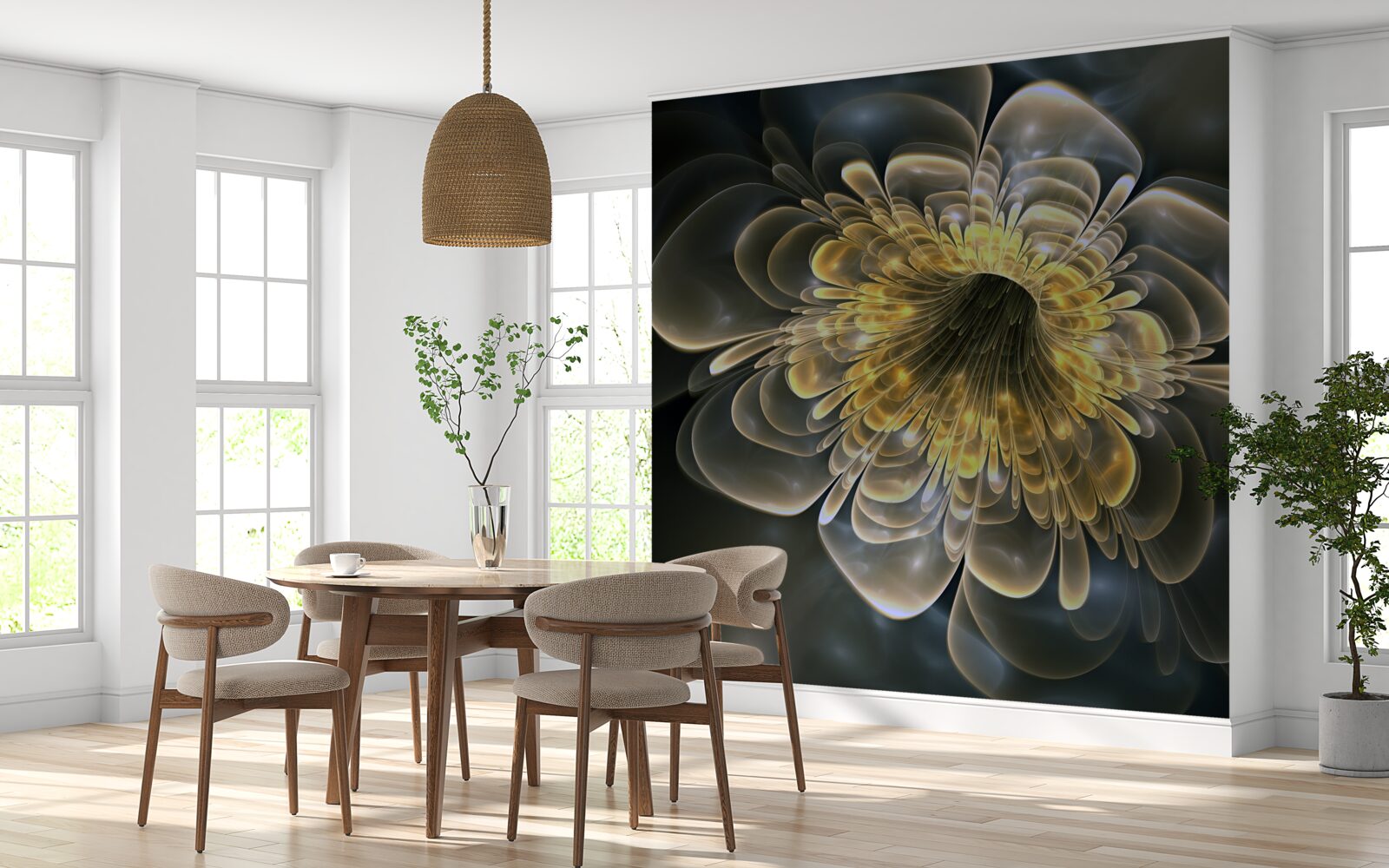 Fotobehang Gele bloem met een abstracte vorm