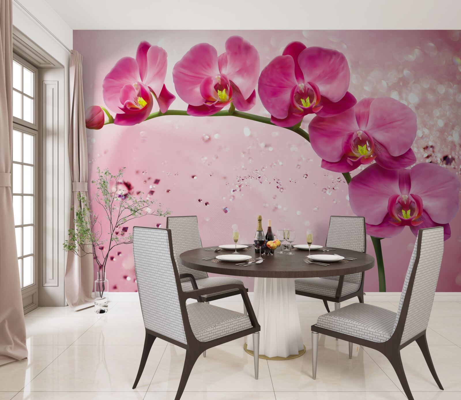 Fotobehang rode orchidee op een tak