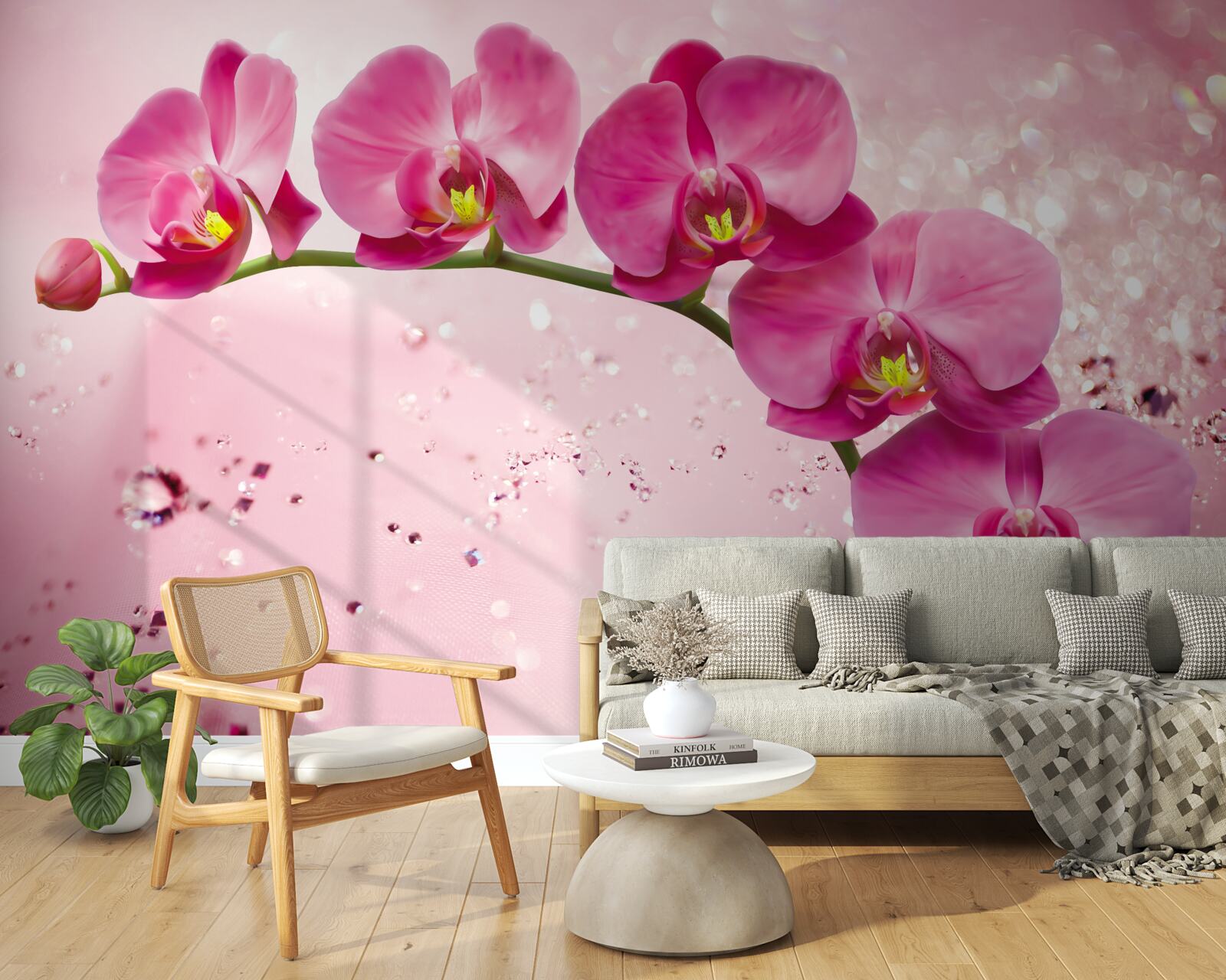 Fotobehang rode orchidee op een tak